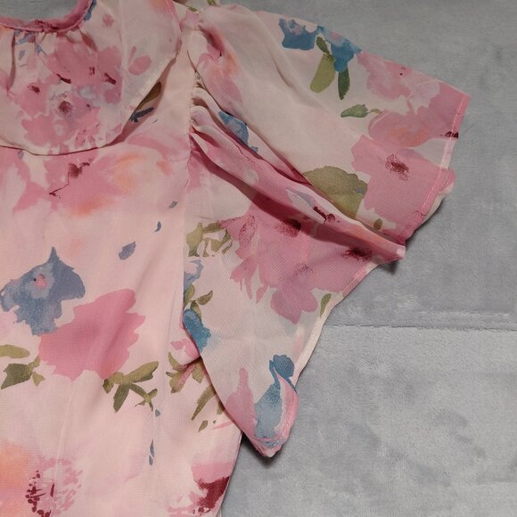 NWT Taylor Pink Chiffon Flutter Sleeve Faux Wrap Assymetrical Maxi Dress Size 8 - Picture 6 of 16